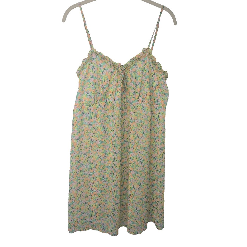 Wild Fable XXL Green Floral Chiffon Smocked Spaghetti Strap Lined Mini Dress New